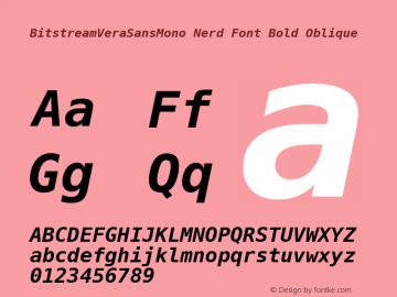 BitstreamVeraSansMono Nerd Font Bold Oblique Release 1.10 Font Sample