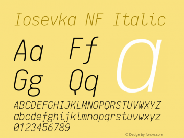 Iosevka NF Italic 1.8.4; ttfautohint (v1.5) Font Sample