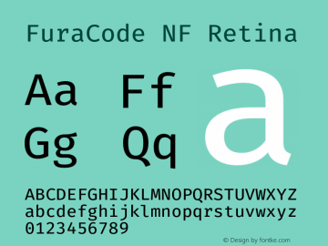 FuraCode NF Retina Version 1.102;PS 001.102;hotconv 1.0.88;makeotf.lib2.5.64775 Font Sample