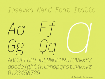 Iosevka Nerd Font Italic 1.8.4; ttfautohint (v1.5) Font Sample