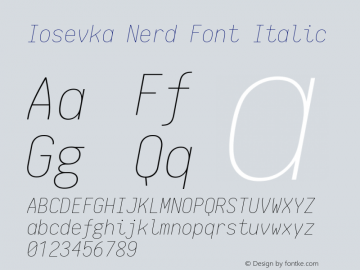 Iosevka Nerd Font Italic 1.8.4; ttfautohint (v1.5) Font Sample