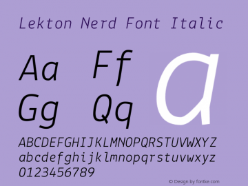 Lekton Nerd Font Italic Version 3.000图片样张