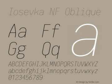 Iosevka NF Oblique 1.8.4; ttfautohint (v1.5) Font Sample