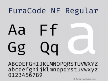 FuraCode NF Regular Version 1.102;PS 001.102;hotconv 1.0.88;makeotf.lib2.5.64775 Font Sample