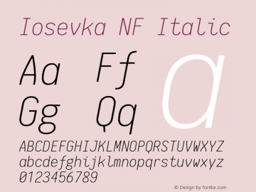 Iosevka NF Italic 1.8.4; ttfautohint (v1.5) Font Sample