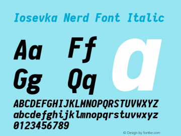 Iosevka Nerd Font Italic 1.8.4; ttfautohint (v1.5) Font Sample