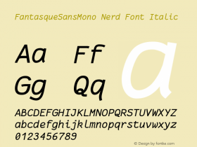 FantasqueSansMono Nerd Font Italic Version 1.7.1 ; ttfautohint (v1.4.1.16-c0b8) Font Sample