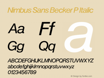 Nimbus Sans Becker P Italic Version 1.05 Font Sample