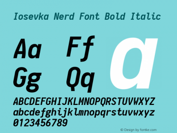 Iosevka Nerd Font Bold Italic 1.8.4; ttfautohint (v1.5) Font Sample