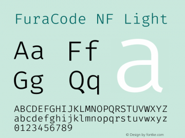 FuraCode NF Light Version 1.102;PS 001.102;hotconv 1.0.88;makeotf.lib2.5.64775 Font Sample