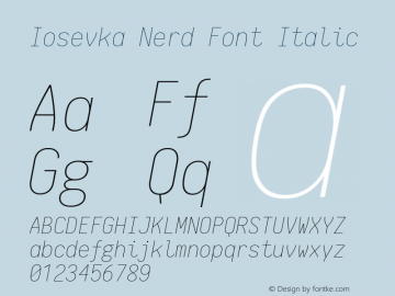 Iosevka Nerd Font Italic 1.8.4; ttfautohint (v1.5) Font Sample