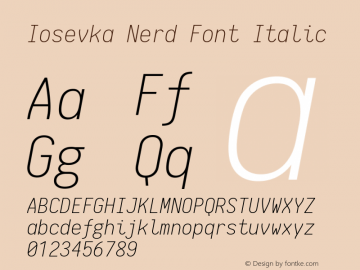 Iosevka Nerd Font Italic 1.8.4; ttfautohint (v1.5) Font Sample