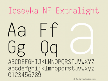 Iosevka NF Extralight 1.8.4; ttfautohint (v1.5) Font Sample