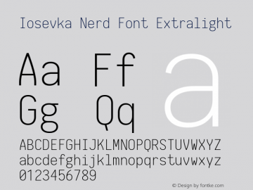 Iosevka Nerd Font Extralight 1.8.4; ttfautohint (v1.5) Font Sample