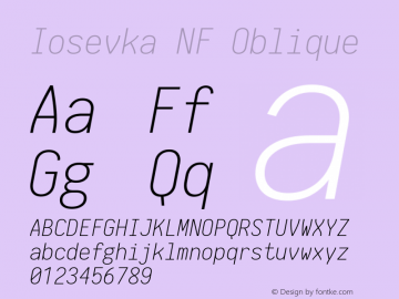 Iosevka NF Oblique 1.8.4; ttfautohint (v1.5) Font Sample