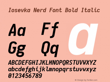 Iosevka Nerd Font Bold Italic 1.8.4; ttfautohint (v1.5) Font Sample