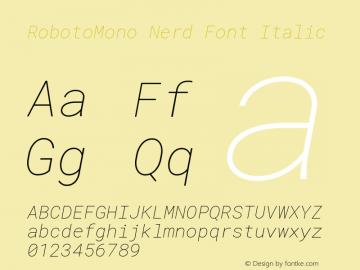 RobotoMono Nerd Font Italic Version 2.000986; 2015; ttfautohint (v1.3) Font Sample