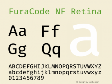 FuraCode NF Retina Version 1.102;PS 001.102;hotconv 1.0.88;makeotf.lib2.5.64775 Font Sample