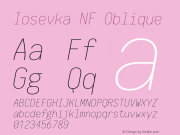 Iosevka NF Oblique 1.8.4; ttfautohint (v1.5) Font Sample