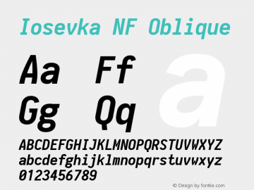 Iosevka NF Oblique 1.8.4; ttfautohint (v1.5) Font Sample