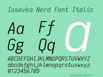 Iosevka Nerd Font Italic 1.8.4; ttfautohint (v1.5) Font Sample