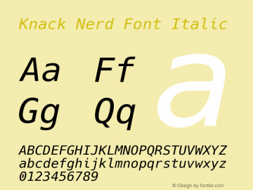 Knack Nerd Font Italic Version 2.020; ttfautohint (v1.5) -l 4 -r 80 -G 350 -x 0 -H 145 -D latn -f latn -m 