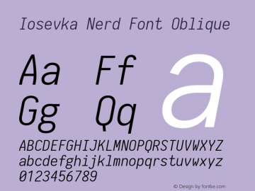 Iosevka Nerd Font Oblique 1.8.4; ttfautohint (v1.5) Font Sample