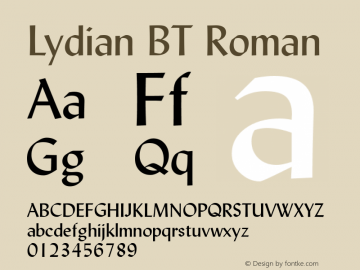 Lydian BT Roman mfgpctt-v4.4 Dec 22 1998 Font Sample