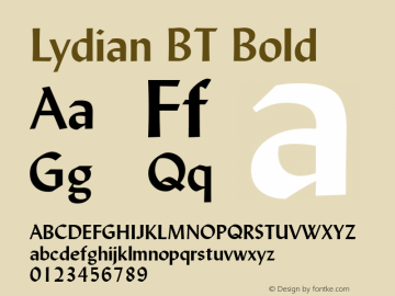 Lydian BT Bold mfgpctt-v4.4 Dec 22 1998 Font Sample