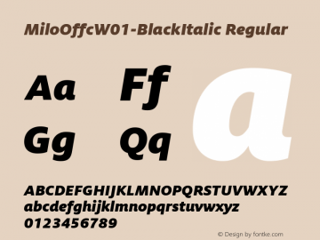MiloOffcW01-BlackItalic Regular Version 7.504 Font Sample