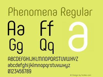 Phenomena Regular Version 1.000;PS 001.000;hotconv 1.0.88;makeotf.lib2.5.64775; ttfautohint (v1.4.1) Font Sample