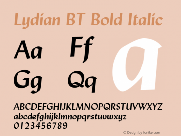 Lydian BT Bold Italic Version 2.001 mfgpctt 4.4 Font Sample