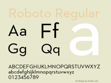 Roboto Regular Version 2.01289; 2015 Font Sample