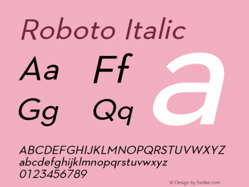 Roboto Italic Version 2.01289; 2015 Font Sample