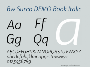 Bw Surco DEMO Book Italic Version 1.000;PS 001.000;hotconv 1.0.88;makeotf.lib2.5.64775图片样张