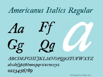 Americanus Italics Regular Version 1.001 2014 Font Sample