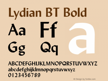 Lydian BT Bold Version 2.001 mfgpctt 4.4 Font Sample