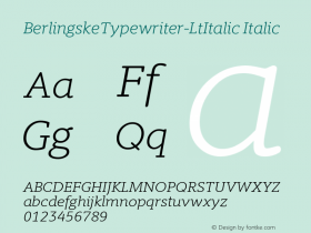 BerlingskeTypewriter-LtItalic Italic Version 1.004 Font Sample