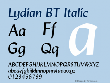 Lydian BT Italic Version 1.01 emb4-OT Font Sample