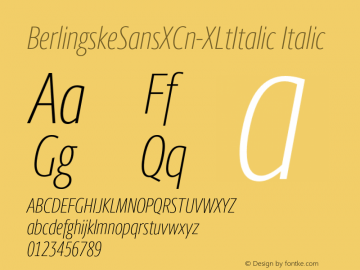 BerlingskeSansXCn-XLtItalic Italic Version 1.004 Font Sample