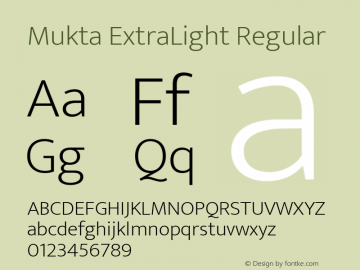 Mukta ExtraLight Regular Version 2.203;PS 1.002;hotconv 1.0.88;makeotf.lib2.5.647800 Font Sample