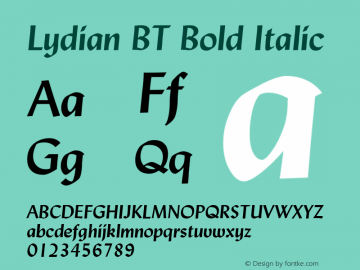 Lydian BT Bold Italic mfgpctt-v1.52 Monday, January 25, 1993 3:19:32 pm (EST) Font Sample