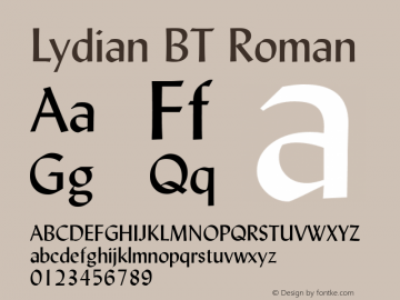 Lydian BT Roman mfgpctt-v1.52 Monday, January 25, 1993 3:18:37 pm (EST) Font Sample