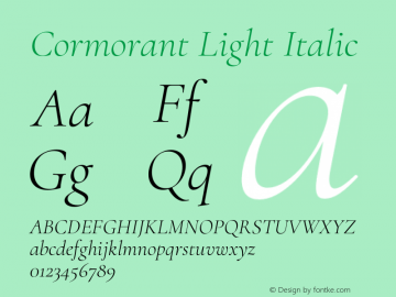 Cormorant Light Italic Version 2.006;PS 002.006;hotconv 1.0.88;makeotf.lib2.5.64775 Font Sample