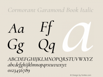 Cormorant Garamond Book Italic Version 2.006;PS 002.006;hotconv 1.0.88;makeotf.lib2.5.64775 Font Sample