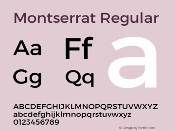Montserrat Regular Version 1.000;PS 002.000;hotconv 1.0.70;makeotf.lib2.5.58329 DEVELOPMENT Font Sample