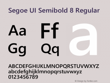 Segoe UI Semibold 8 Regular Version 5.016;PS 5.16;hotconv 1.0.72;makeotf.lib2.5.5900 DEVELOPMENT Font Sample
