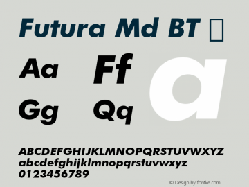 Futura Md BT  This font is intended for CSS @font-face use only by flavors.me.  Version 1.01 emb4-OT Font Sample