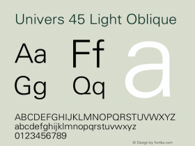 Univers 45 Light Oblique 001.001 Font Sample