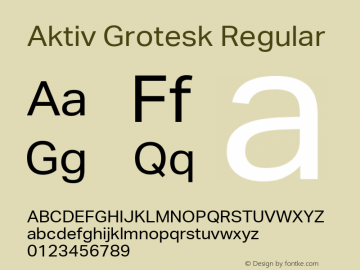 Aktiv Grotesk Regular Version 1.002 Font Sample